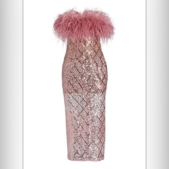 NEW Bronx and Banco Feathered Sequin Midi-Dress